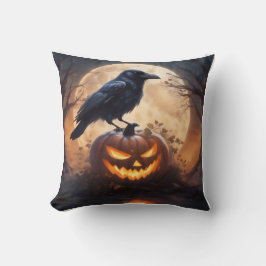 Raaf op Jack-O-Lantern kussen