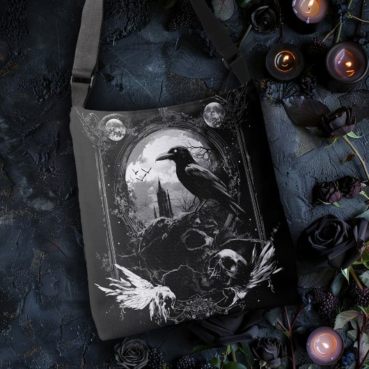 Raaf op schedels crossbody tas