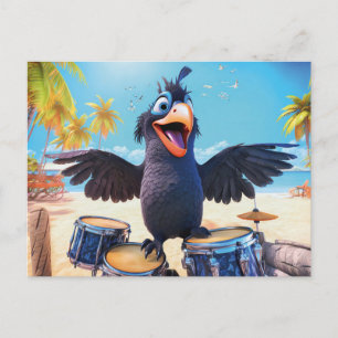 Raaf speelt drums op tropisch strand briefkaart