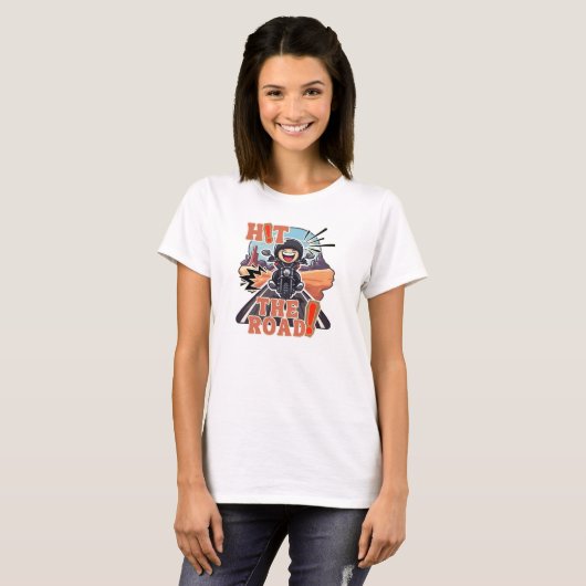 Raak de weg! Grappige Road Trip Biker T-shirt (Voorkant volledig)