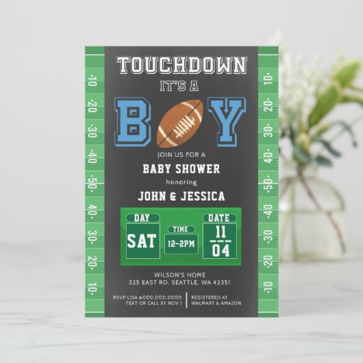 Raak het een Boy Football Baby shower aan Kaart (Staand voorkant)