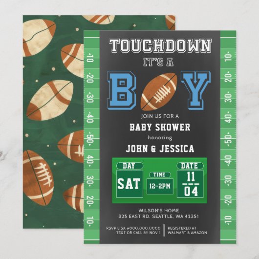 Raak het een Boy Football Baby shower aan Kaart (Voorkant / Achterkant)
