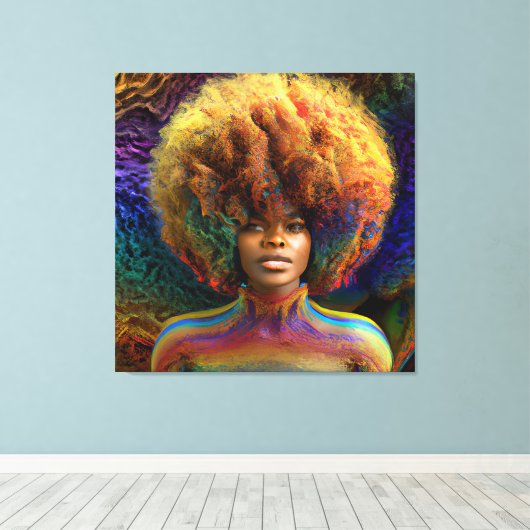 Raak mijn Haar Black Melanin Afro Queen Crown niet Canvas Afdruk (Insitu (Houten vloer))