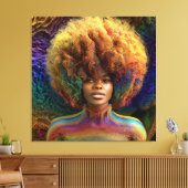 Raak mijn Haar Black Melanin Afro Queen Crown niet Canvas Afdruk (Insitu (Woonkamer))