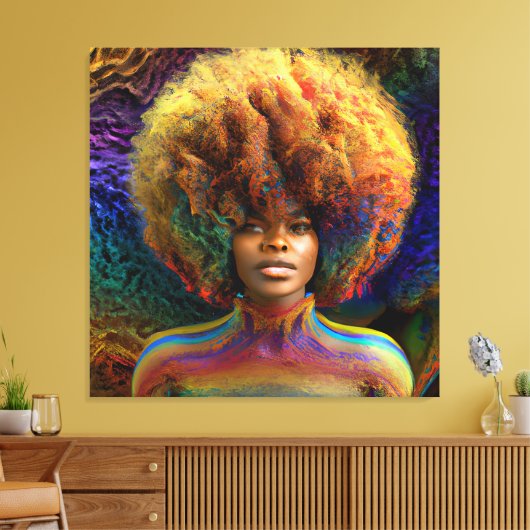 Raak mijn Haar Black Melanin Afro Queen Crown niet Canvas Afdruk (Insitu (Woonkamer))