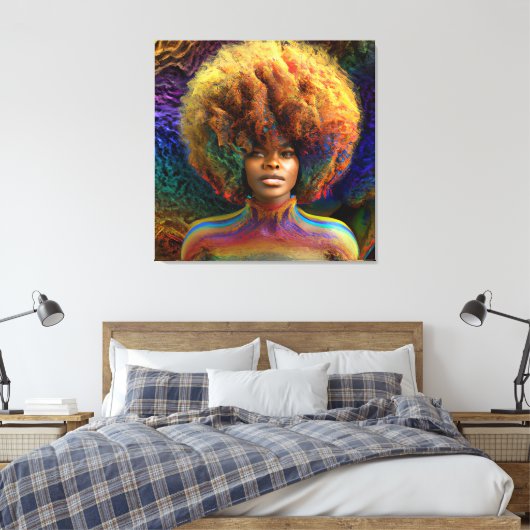 Raak mijn Haar Black Melanin Afro Queen Crown niet Canvas Afdruk (Insitu (Slaapkamer))