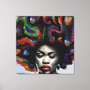 Raak mijn Haar Black Melanin Afro Queen Crown niet Canvas Afdruk