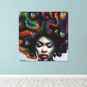 Raak mijn Haar Black Melanin Afro Queen Crown niet Canvas Afdruk (Insitu (Houten vloer))