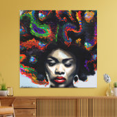 Raak mijn Haar Black Melanin Afro Queen Crown niet Canvas Afdruk (Insitu (Woonkamer))