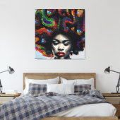 Raak mijn Haar Black Melanin Afro Queen Crown niet Canvas Afdruk (Insitu (Slaapkamer))