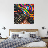 Raak mijn Haar Black Melanin Afro Queen Crown niet Canvas Afdruk (Insitu (Slaapkamer))