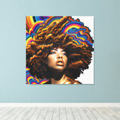 Raak mijn Haar Black Melanin Afro Queen Crown niet Canvas Afdruk (Insitu (Houten vloer))