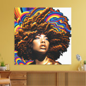 Raak mijn Haar Black Melanin Afro Queen Crown niet Canvas Afdruk (Insitu (Woonkamer))