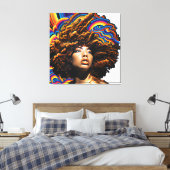 Raak mijn Haar Black Melanin Afro Queen Crown niet Canvas Afdruk (Insitu (Slaapkamer))