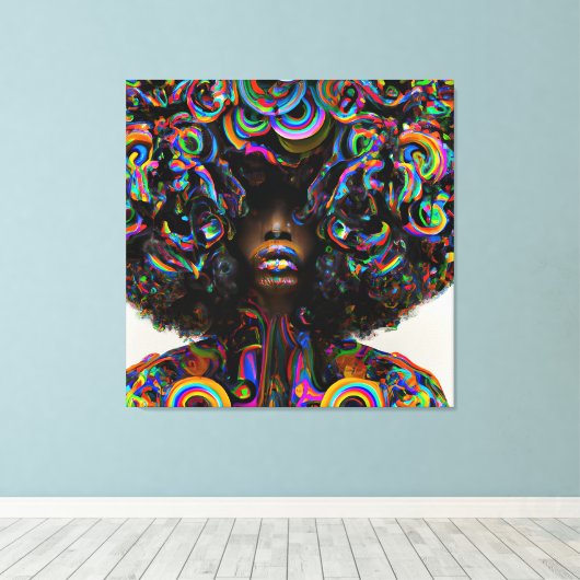Raak mijn Haar Black Melanin Afro Queen Crown niet Canvas Afdruk (Insitu (Houten vloer))