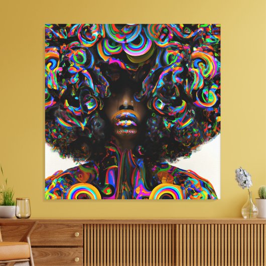 Raak mijn Haar Black Melanin Afro Queen Crown niet Canvas Afdruk (Insitu (Woonkamer))
