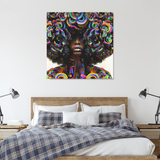 Raak mijn Haar Black Melanin Afro Queen Crown niet Canvas Afdruk (Insitu (Slaapkamer))