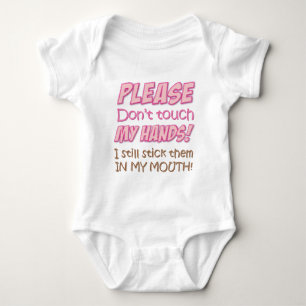 Raak mijn handen alsjeblieft niet aan! (Roze) baby Romper