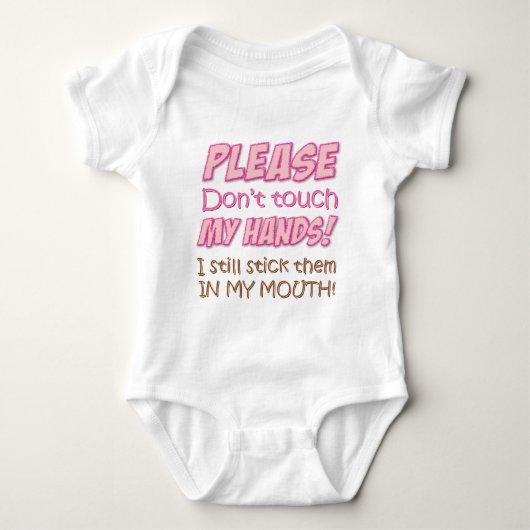 Raak mijn handen alsjeblieft niet aan! (Roze) baby Romper (Voorkant)