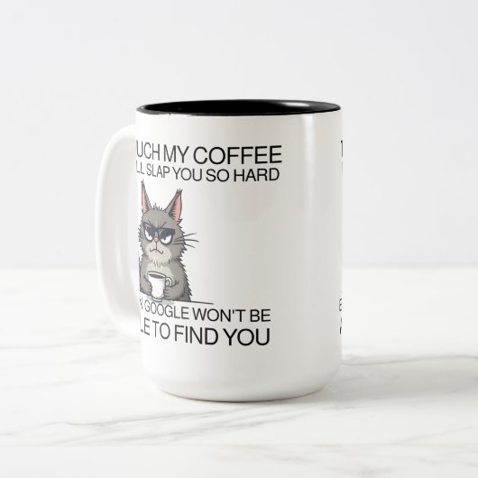 Raak mijn koffie aan en ik sla je. tweekleurige koffiemok (Voorkant links)