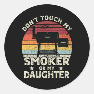 Raak mijn roker of mijn dochter niet aan Retro BBQ Ronde Sticker