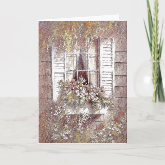 Raam, bloemen en luiken  Lente schoonheid Kaart (Voorkant)