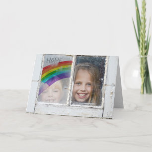 raam hoop regenboogteken met kinder kaart