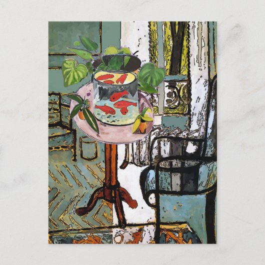 Raam in groen met gouden vis, briefkaart (Voorkant)