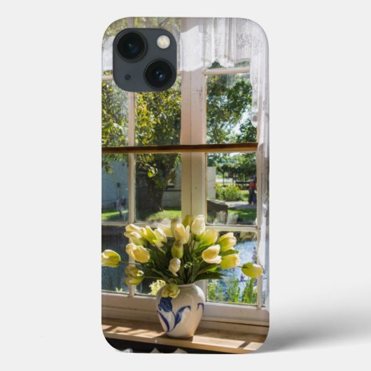 Raam met loopgordijn en tulpen Case-Mate iPhone case (Achterkant)