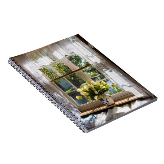 Raam met loopgordijn en tulpen notitieboek (Rechterzijde)