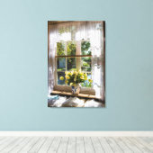 Raam met vitrage gordijn en tulpen canvas afdruk (Insitu (Houten vloer))