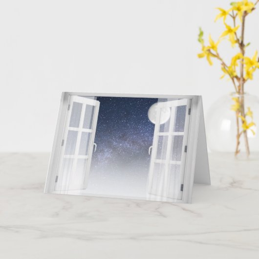 raam met volle maan en sterren kaart (Gele Bloem)