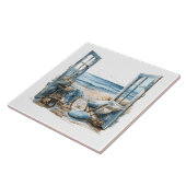 Raam naar het strand... - Dromen van het strand Tegeltje (Zijkant)