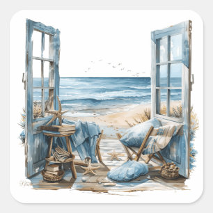 Raam naar het strand... - Dromen van het strand Vierkante Sticker