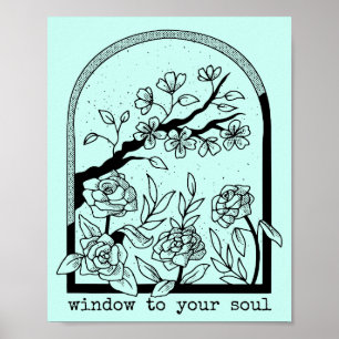 Raam naar je Ziel Bloemrijke Boog Lijn Kunst Poste Poster