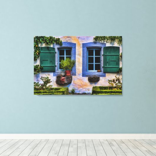 Raam op Zwitserland - Oude Europese Boerderij Canvas Afdruk (Insitu (Houten vloer))