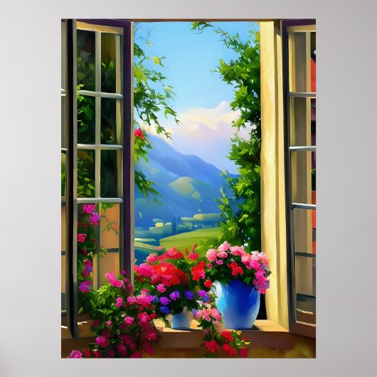 Raam Scènes Kunst Berg Bloemen 18x24 Poster (Voorkant)