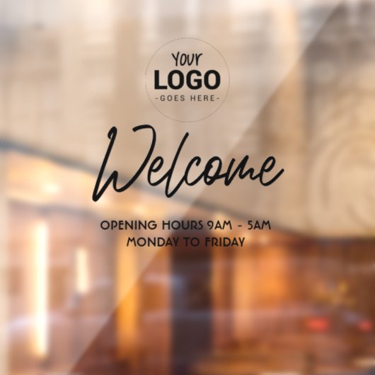 Raamfolie voor bedrijven met welkom en openingsure raamsticker (Vel 2)