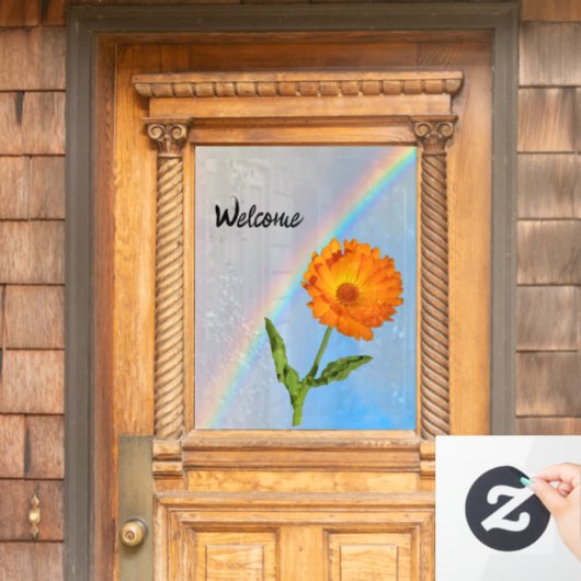 Raamklemmen - Regenboog en bloem Raamsticker (Huis Deur)