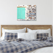 Raamluiken op een rustiek rotsmuur canvas afdruk (Insitu (Slaapkamer))