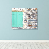 Raamluiken op een rustiek rotsmuur canvas afdruk (Insitu (Houten vloer))