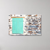 Raamluiken op een rustiek rotsmuur canvas afdruk (Voorkant)