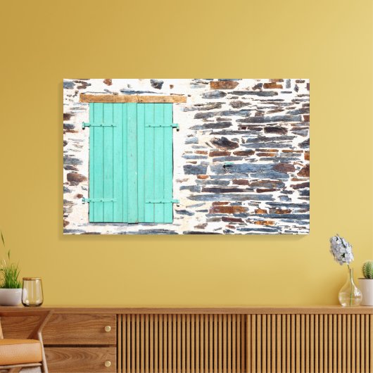 Raamluiken op een rustiek rotsmuur canvas afdruk (Insitu (Woonkamer))