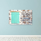 Raamluiken op een rustiek rotsmuur canvas afdruk (Insitu (Houten vloer))