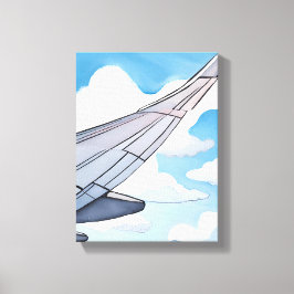 raamstoel | Vliegtuig Wing Sky Waterverf Travel Canvas Afdruk