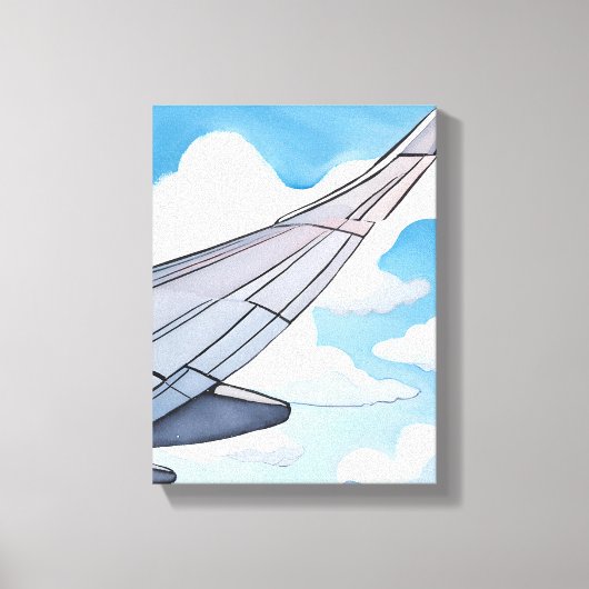 raamstoel | Vliegtuig Wing Sky Waterverf Travel Canvas Afdruk (Voorkant)