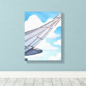 raamstoel | Vliegtuig Wing Sky Waterverf Travel Canvas Afdruk (Insitu (Houten vloer))