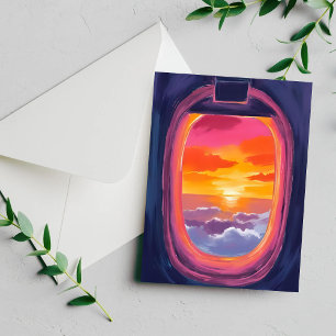 Raamstoel Zonsondergang Vliegtuig Reis Schilderij 