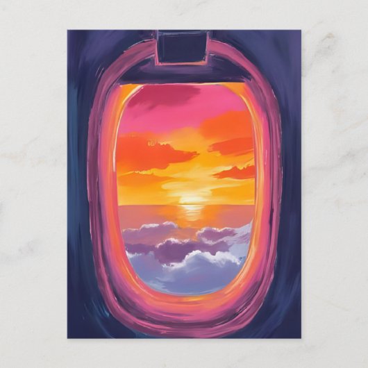 Raamstoel Zonsondergang Vliegtuig Reizen Schilderi Briefkaart (Voorkant)