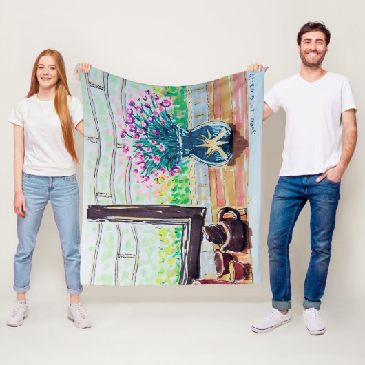 Raamthee en Bloemen Fleece Deken (In situ)